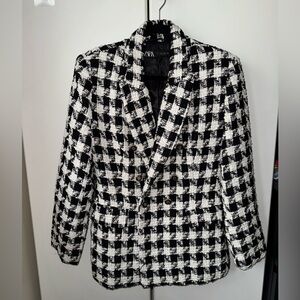 Zara Women Blazer | Black and White | Check Pattern | Size L | Button Detailing